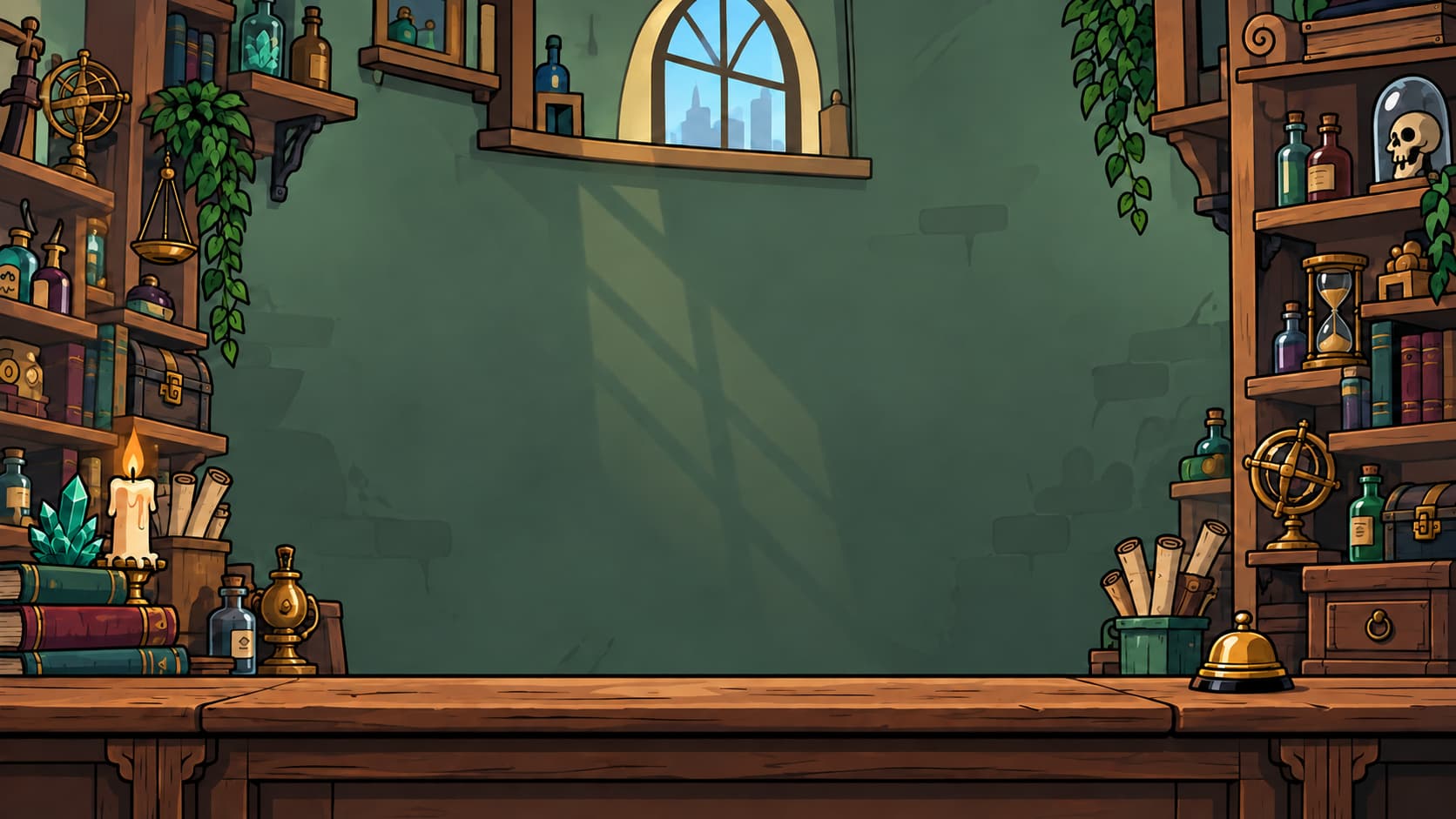 A mysterious shop filled with curious relics in Hex & Hustle